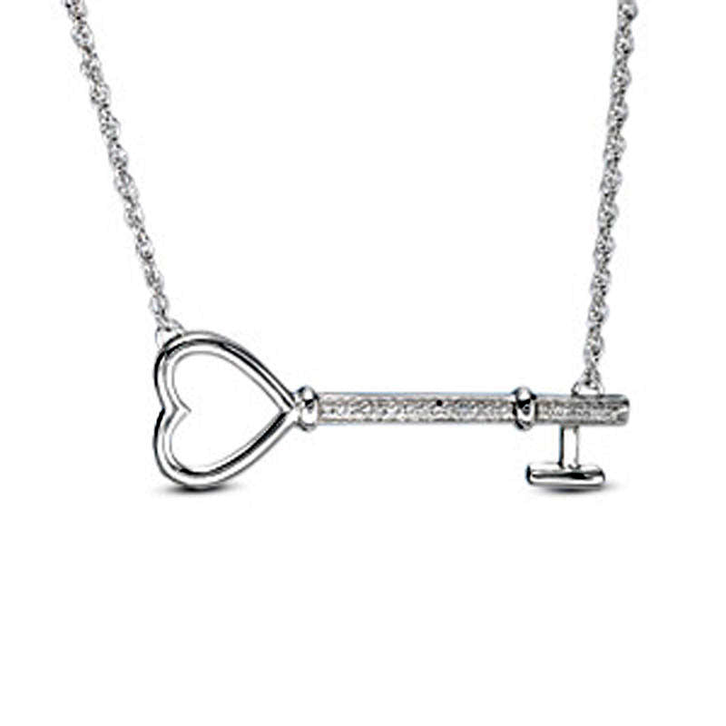 0.07 CT. T.W. Natural Diamond Sideways Heart Key Necklace in Sterling Silver