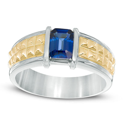 Men's Octagonal Lab-Created Blue Sapphire Band in Solid 10K Two-Tone Gold
