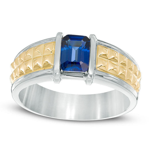 Men's Octagonal Lab-Created Blue Sapphire Band in Solid 10K Two-Tone Gold