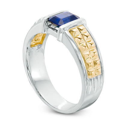 Men's Octagonal Lab-Created Blue Sapphire Band in Solid 10K Two-Tone Gold