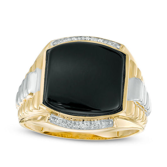 Men's 13.0mm Cushion-Cut Onyx Stepped Shank Ring in Solid 10K Two-Tone Gold