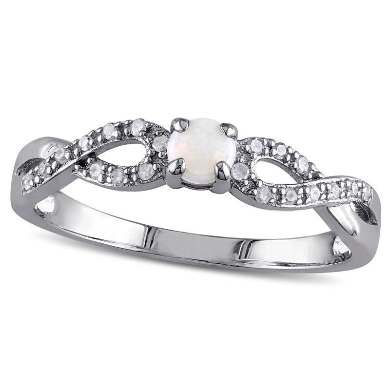 Opal and Natural Diamond Accent Double Infinity Shank Ring in Sterling Silver