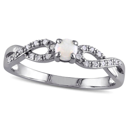 Opal and Natural Diamond Accent Double Infinity Shank Ring in Sterling Silver