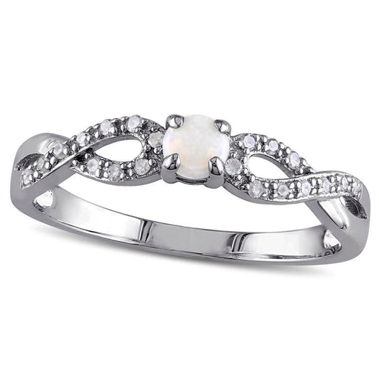 Opal and Natural Diamond Accent Double Infinity Shank Ring in Sterling Silver