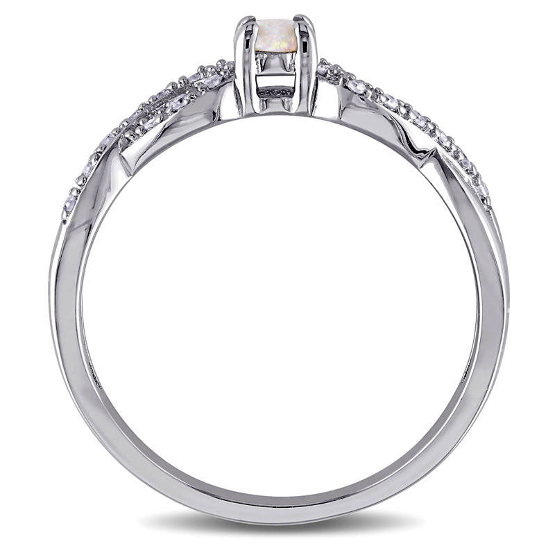 Opal and Natural Diamond Accent Double Infinity Shank Ring in Sterling Silver