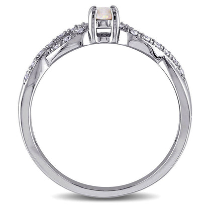 Opal and Natural Diamond Accent Double Infinity Shank Ring in Sterling Silver