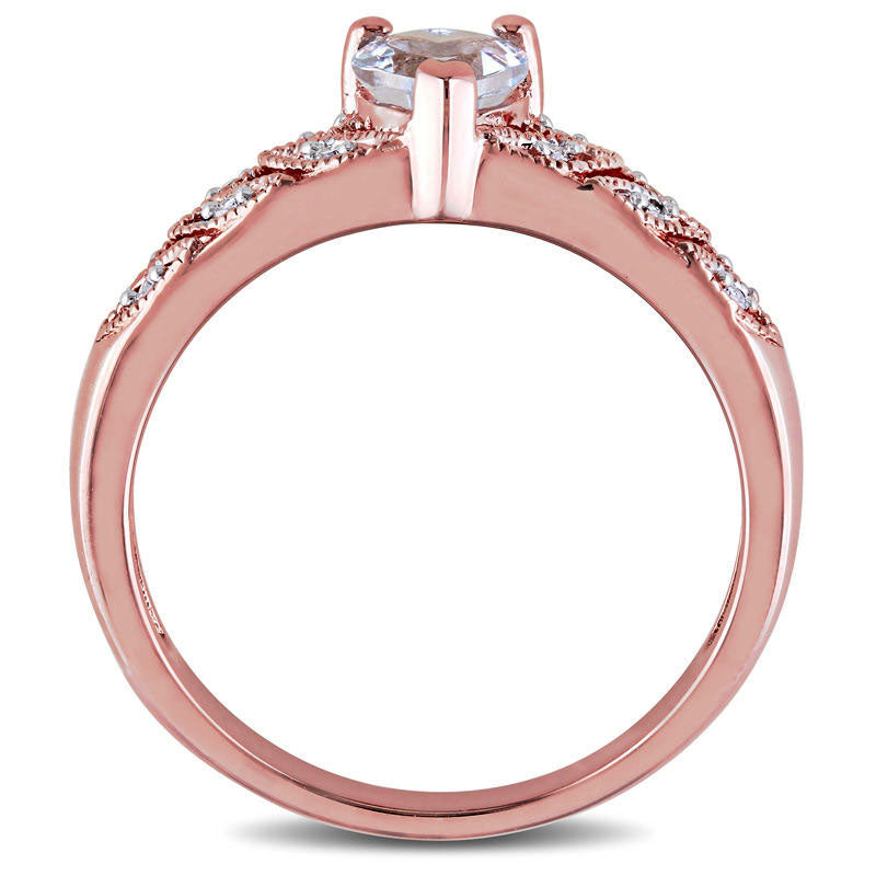 5.0mm Heart-Shaped Aquamarine and Natural Diamond Accent Antique Vintage-Style Ring in Sterling Silver with Rose Rhodium