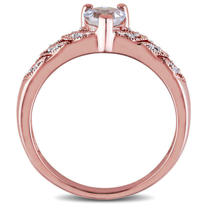 5.0mm Heart-Shaped Aquamarine and Natural Diamond Accent Antique Vintage-Style Ring in Sterling Silver with Rose Rhodium