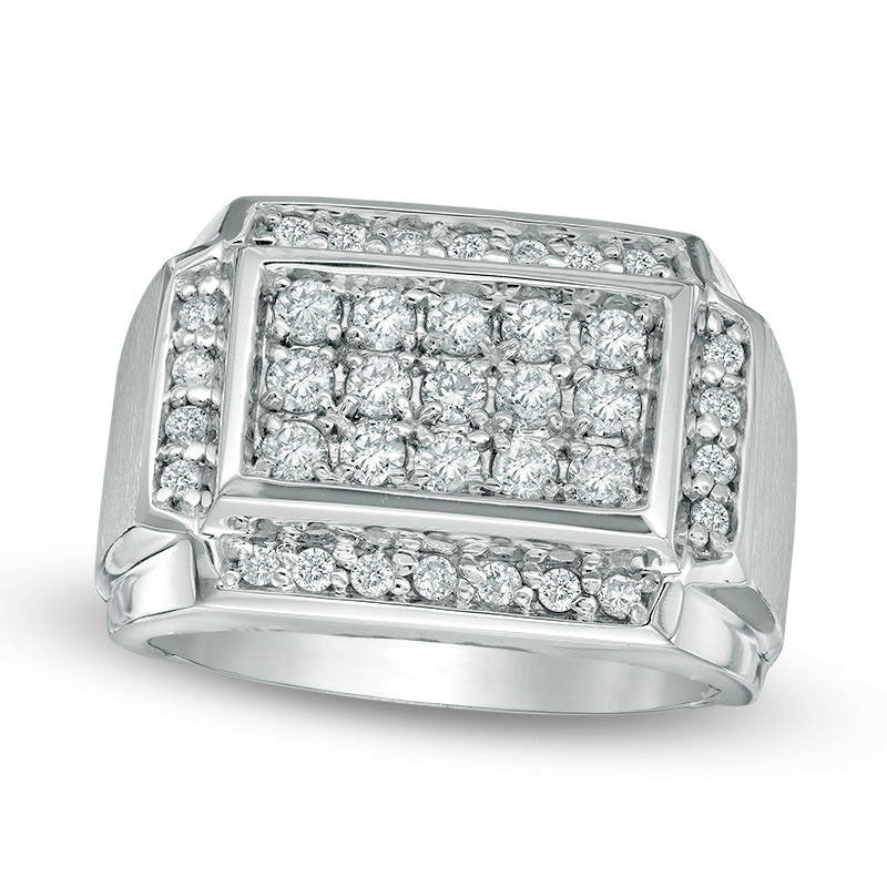 Men's 1.0 CT. T.W. Composite Rectangle Natural Diamond Ring in Solid 14K White Gold