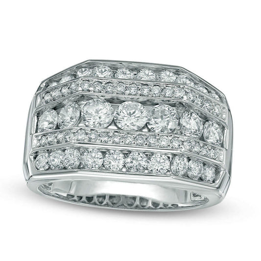 Men's 2.5 CT. T.W. Natural Diamond Five Row Ring in Solid 14K White Gold