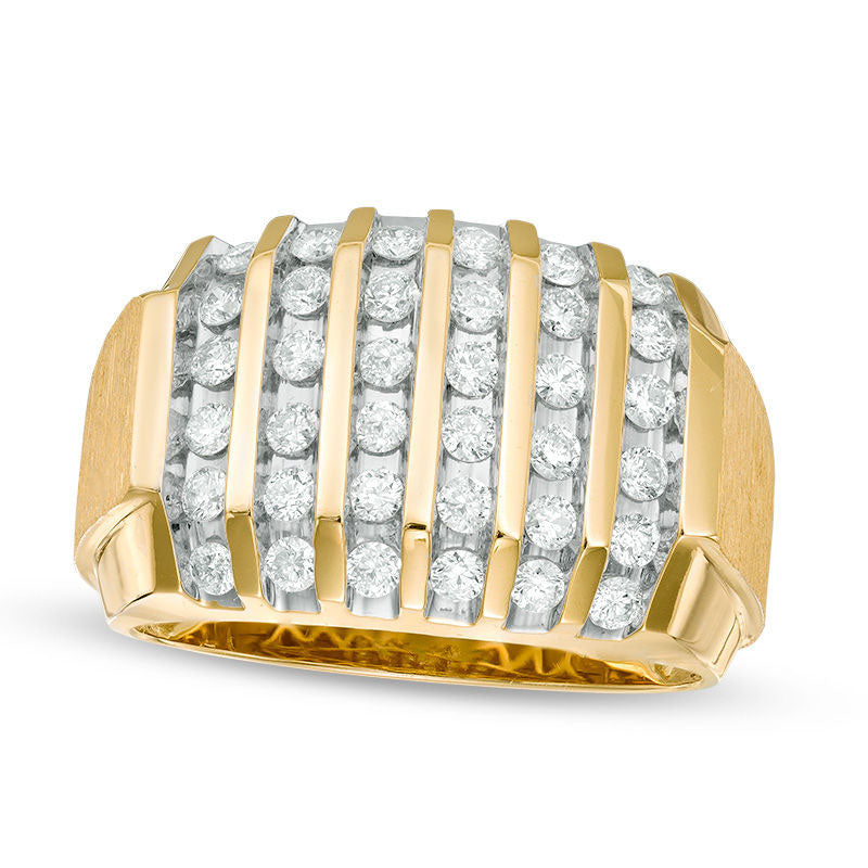 Men's 1.0 CT. T.W. Natural Diamond Vertical Multi-Row Ring in Solid 10K Yellow Gold