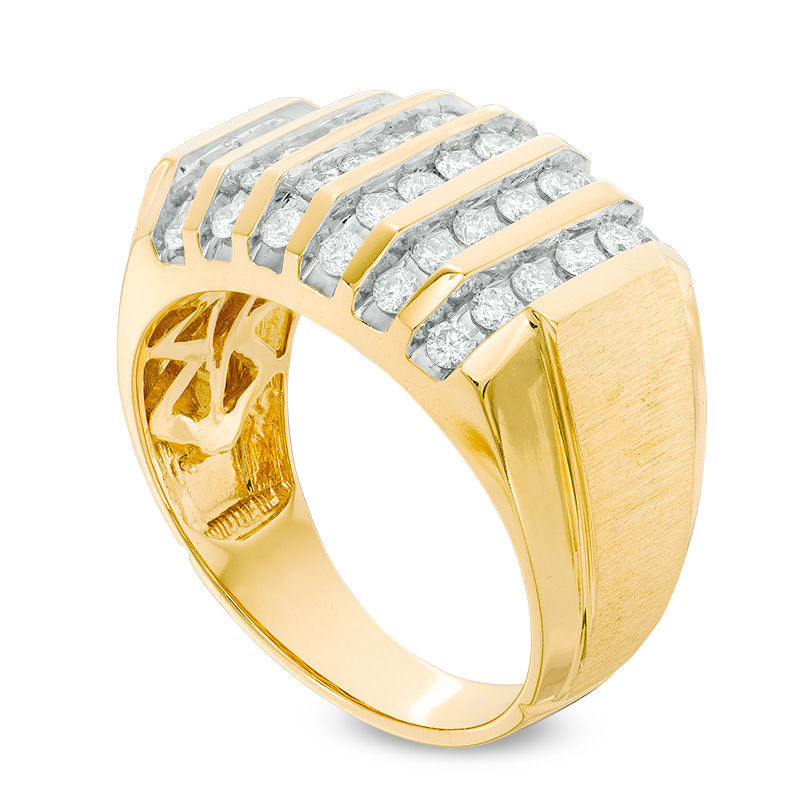 Men's 1.0 CT. T.W. Natural Diamond Vertical Multi-Row Ring in Solid 10K Yellow Gold