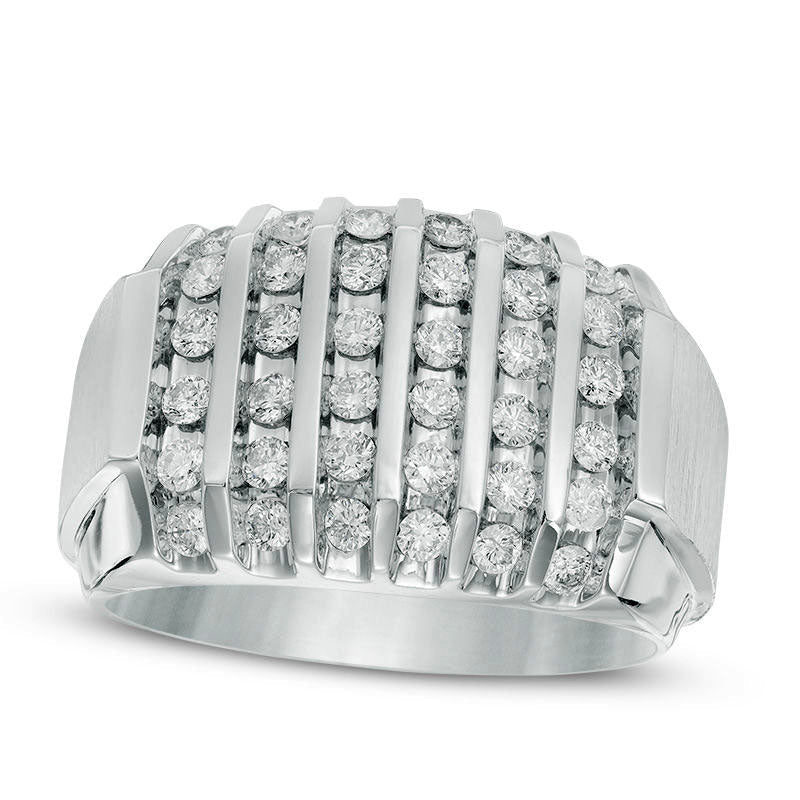 Men's 1.0 CT. T.W. Natural Diamond Vertical Multi-Row Ring in Solid 10K White Gold