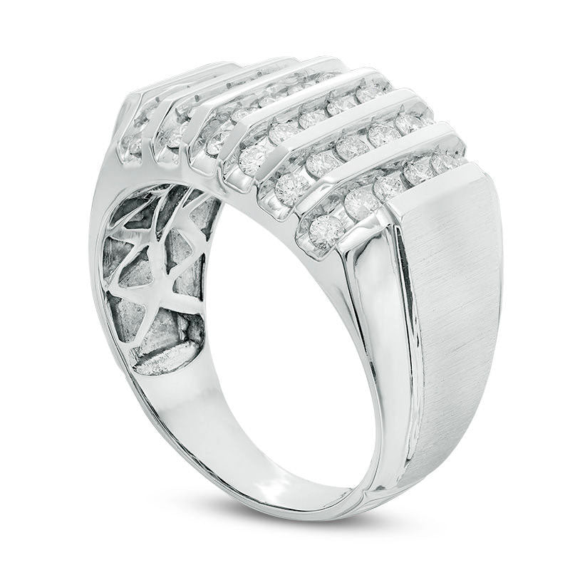 Men's 1.0 CT. T.W. Natural Diamond Vertical Multi-Row Ring in Solid 10K White Gold