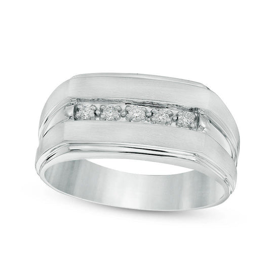 Men's 0.10 CT. T.W. Natural Diamond Five Stone Wedding Ring in Solid 10K White Gold