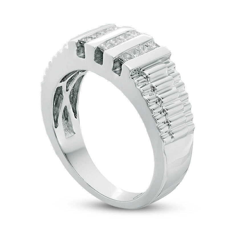 Men's 0.50 CT. T.W. Square Natural Diamond Vertical Three Row Stepped Shank Ring in Solid 14K White Gold