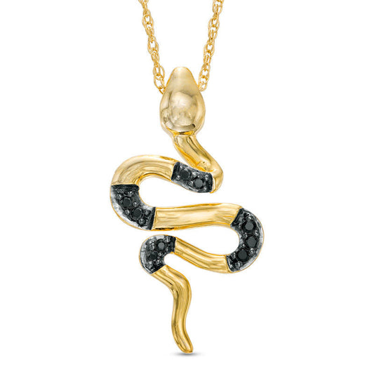 0.07 CT. T.W. Enhanced Black Natural Diamond Snake Pendant in 10K Yellow Gold