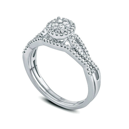 0.33 CT. T.W. Composite Natural Diamond Frame Twist Bridal Engagement Ring Set in Solid 10K White Gold