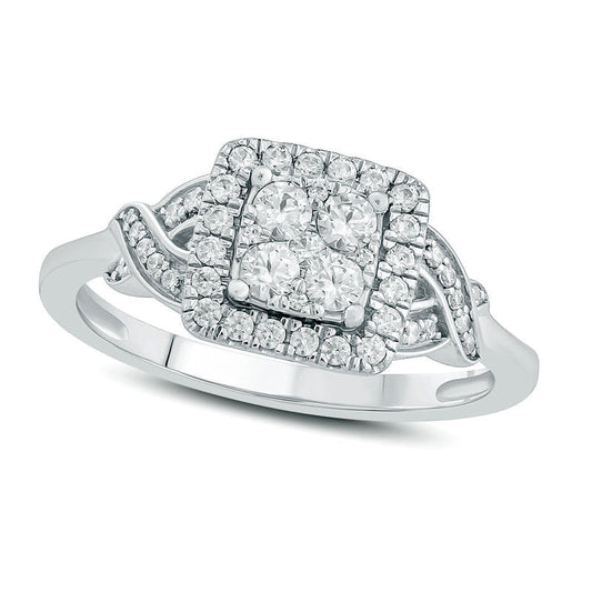 0.50 CT. T.W. Composite Natural Diamond Square Frame Twist Engagement Ring in Solid 10K White Gold