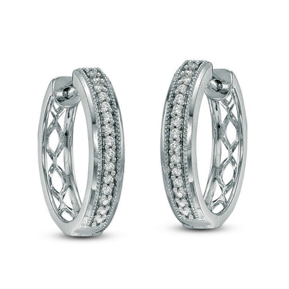 0.2 CT. T.W. Diamond Vintage-Style Hoop Earrings in 10K White Gold