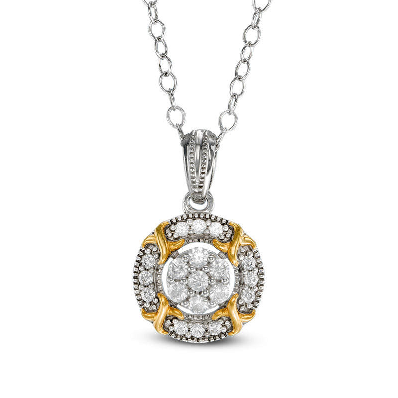 0.25 CT. T.W. Composite Natural Diamond X" Frame Antique Vintage-Style Pendant in Sterling Silver with 14K Gold Plate"