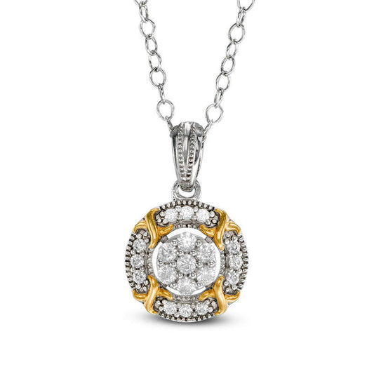 0.25 CT. T.W. Composite Natural Diamond X" Frame Antique Vintage-Style Pendant in Sterling Silver with 14K Gold Plate"