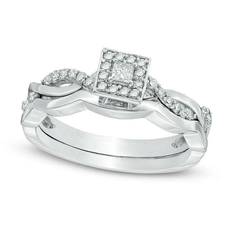 0.25 CT. T.W. Princess-Cut Natural Diamond Frame Twist Bridal Engagement Ring Set in Solid 10K White Gold