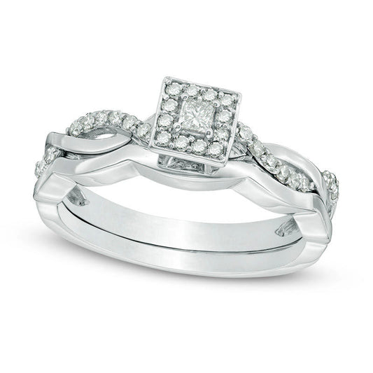 0.25 CT. T.W. Princess-Cut Natural Diamond Frame Twist Bridal Engagement Ring Set in Solid 10K White Gold