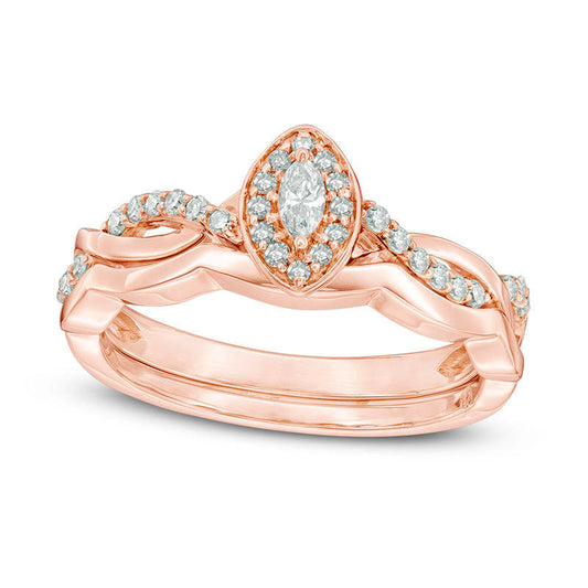 0.25 CT. T.W. Marquise Natural Diamond Frame Twist Bridal Engagement Ring Set in Solid 10K Rose Gold