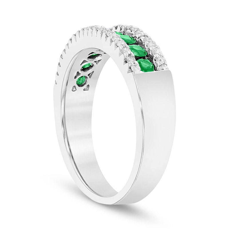 Emerald and 0.25 CT. T.W. Natural Diamond Band in Solid 14K White Gold