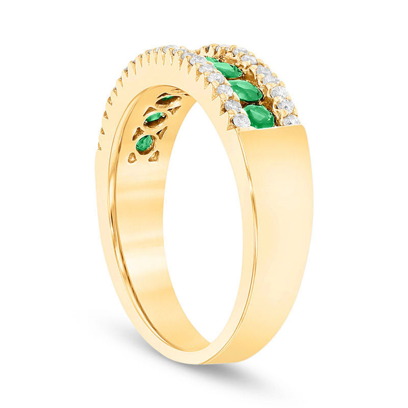 Emerald and 0.25 CT. T.W. Natural Diamond Band in Solid 14K Gold