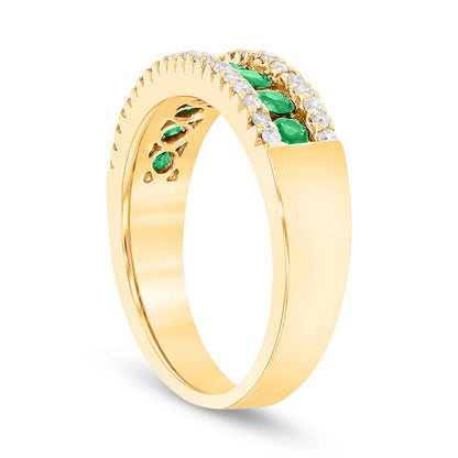 Emerald and 0.25 CT. T.W. Natural Diamond Band in Solid 14K Gold