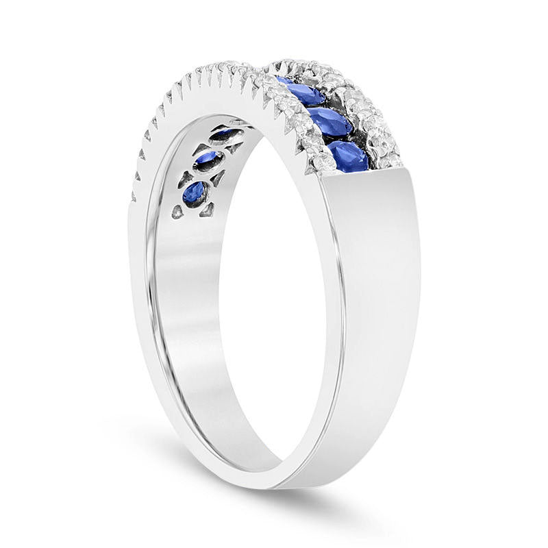 Blue Sapphire and 0.25 CT. T.W. Natural Diamond Band in Solid 14K White Gold