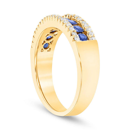 Blue Sapphire and 0.25 CT. T.W. Natural Diamond Band in Solid 14K Gold