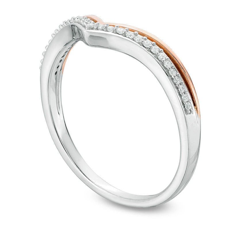 0.10 CT. T.W. Natural Diamond Double Chevron Band in Solid 10K Two-Tone Gold