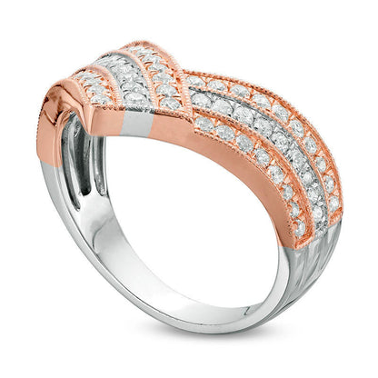 0.75 CT. T.W. Natural Diamond Crossover Antique Vintage-Style Chevron Band in Solid 14K Two-Tone Gold