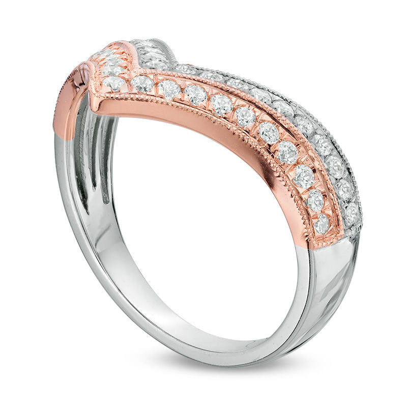 0.50 CT. T.W. Natural Diamond Antique Vintage-Style Double Chevron Band in Solid 10K Two-Tone Gold