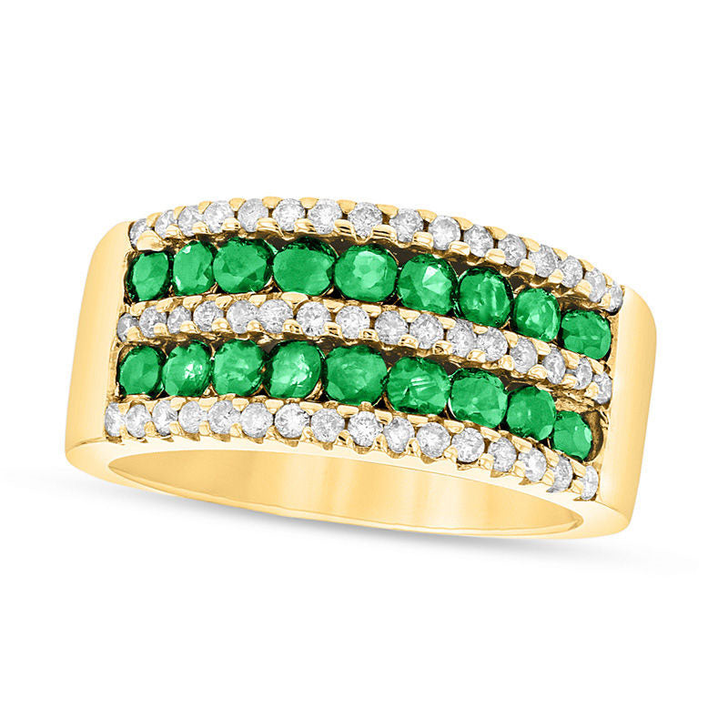 Emerald and 0.38 CT. T.W. Natural Diamond Multi-Row Band in Solid 14K Gold