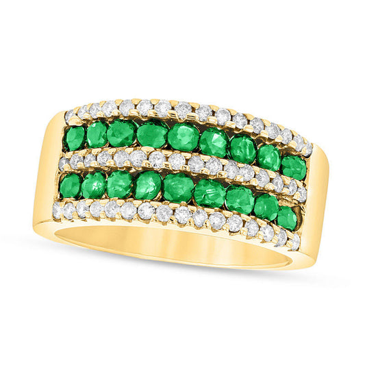Emerald and 0.38 CT. T.W. Natural Diamond Multi-Row Band in Solid 14K Gold