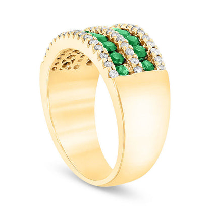 Emerald and 0.38 CT. T.W. Natural Diamond Multi-Row Band in Solid 14K Gold