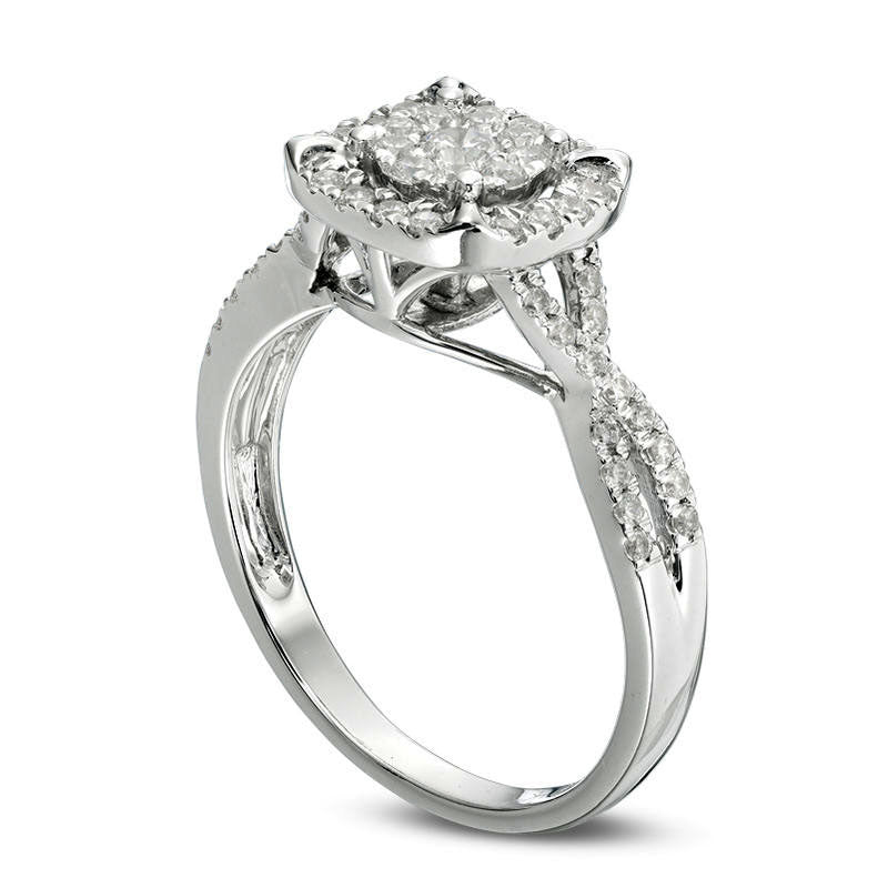 0.50 CT. T.W. Composite Natural Diamond Square Frame Twist Shank Engagement Ring in Solid 14K White Gold