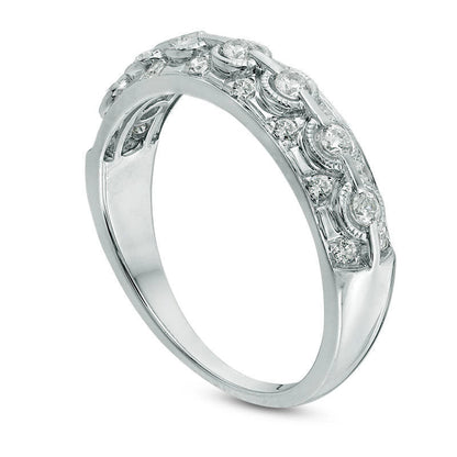 0.33 CT. T.W. Natural Diamond Antique Vintage-Style Anniversary Band in Solid 14K White Gold