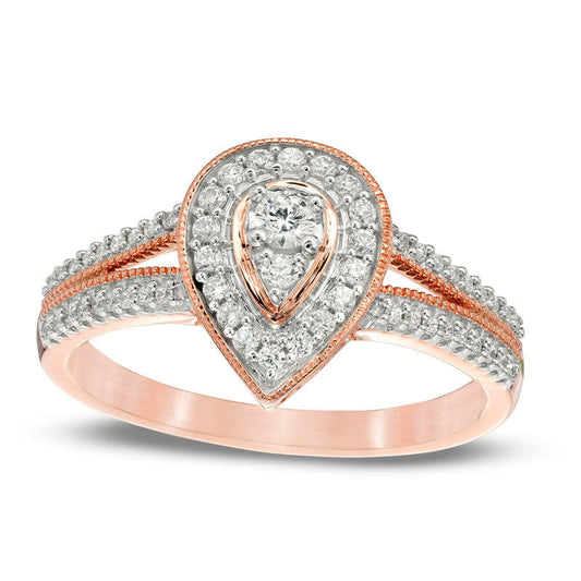 0.33 CT. T.W. Natural Diamond Teardrop-Shaped Frame Split Shank Antique Vintage-Style Engagement Ring in Solid 10K Rose Gold