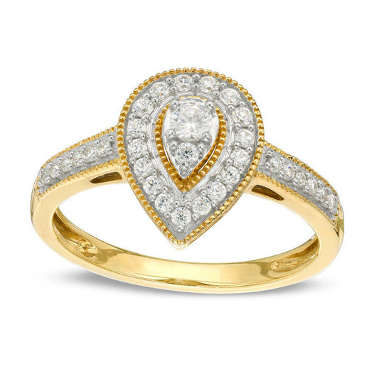 0.33 CT. T.W. Natural Diamond Teardrop-Shaped Frame Split Shank Antique Vintage-Style Engagement Ring in Solid 10K Yellow Gold