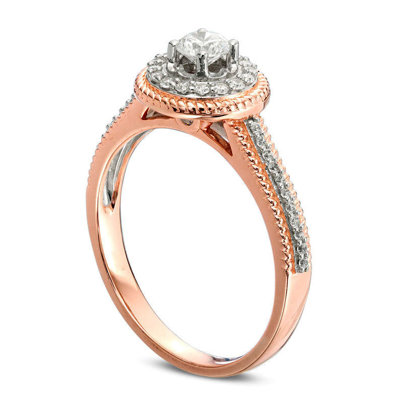 0.38 CT. T.W. Natural Diamond Frame Antique Vintage-Style Engagement Ring in Solid 14K Rose Gold