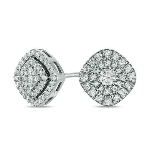 0.33 CT. T.W. Composite Diamond Cushion Frame Stud Earrings in 10K White Gold