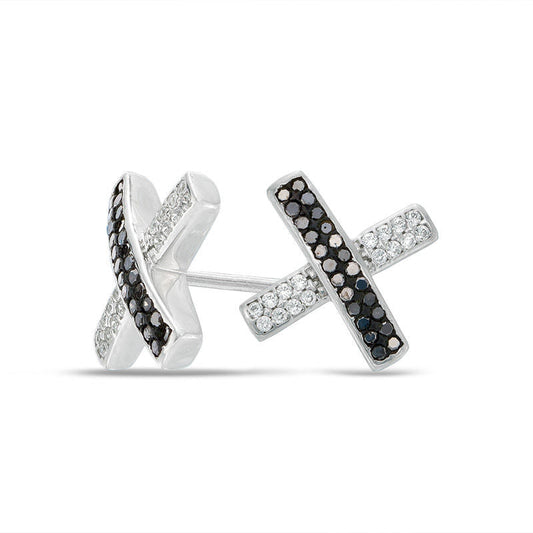 0.25 CT. T.W. Enhanced Black and White Diamond X" Stud Earrings in 10K White Gold"