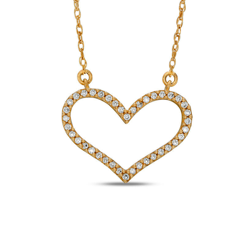 0.1 CT. T.W. Natural Diamond Heart Outline Necklace in 10K Yellow Gold