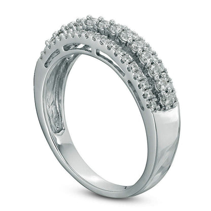 0.50 CT. T.W. Natural Diamond Triple Row Wedding Band in Solid 10K White Gold