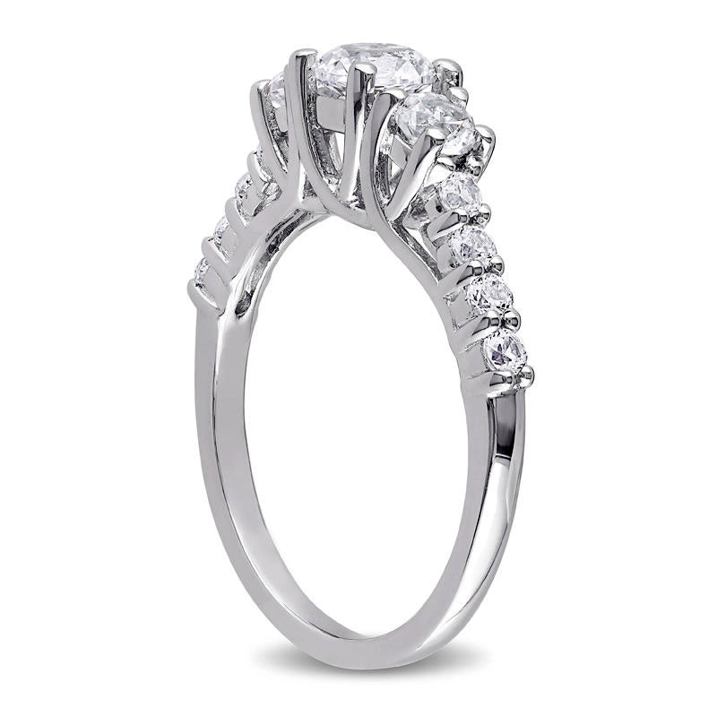 5.0mm Lab-Created White Sapphire Three Stone Engagement Ring in Sterling Silver